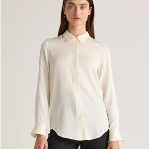 Quince Silk Blouse Medium White Washable Stretch Ivory